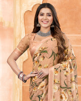 Vishal Prints Gold Sand Digital Print Georgette Saree With Satin Border