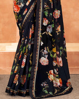 Vishal Prints Black Digital Print Georgette Saree With Satin Border