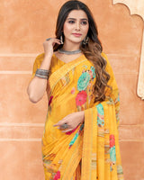 Vishal Prints Dark Yellow Digital Print Georgette Saree With Satin Border