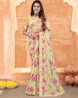 Vishal Prints Pastel Yellow Digital Print Georgette Saree With Satin Border