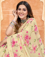 Vishal Prints Pastel Yellow Digital Print Georgette Saree With Satin Border