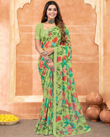 Vishal Prints Pastel Green Digital Print Georgette Saree With Satin Border