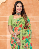 Vishal Prints Pastel Green Digital Print Georgette Saree With Satin Border