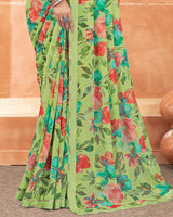 Vishal Prints Pastel Green Digital Print Georgette Saree With Satin Border