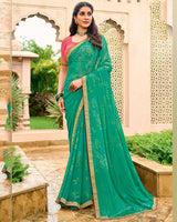 Vishal Prints Jade Green Chiffon-Brasso Saree With Zari Border