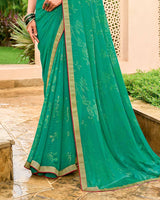 Vishal Prints Jade Green Chiffon-Brasso Saree With Zari Border