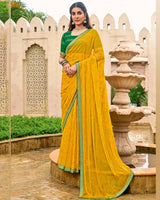 Vishal Prints Golden Yellow Chiffon-Brasso Saree With Zari Border