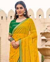 Vishal Prints Golden Yellow Chiffon-Brasso Saree With Zari Border
