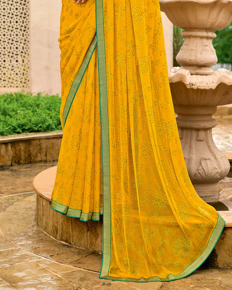 Vishal Prints Golden Yellow Chiffon-Brasso Saree With Zari Border
