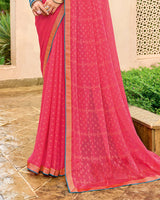 Vishal Prints Coral Pink Chiffon-Brasso Saree With Zari Border