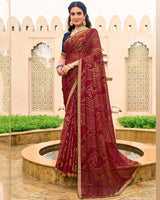 Vishal Prints Maroon Chiffon-Brasso Saree With Zari Border