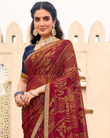 Vishal Prints Maroon Chiffon-Brasso Saree With Zari Border