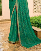 Vishal Prints Pine Green Chiffon-Brasso Saree With Zari Border