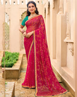 Vishal Prints Magenta Pink Chiffon-Brasso Saree With Zari Border