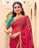 Vishal Prints Magenta Pink Chiffon-Brasso Saree With Zari Border