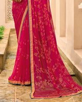 Vishal Prints Magenta Pink Chiffon-Brasso Saree With Zari Border