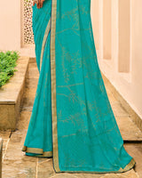 Vishal Prints Sea Green Chiffon-Brasso Saree With Zari Border