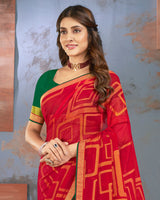 Vishal Prints Cherry Red Designer Brasso Saree With Zari Border