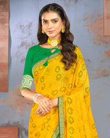 Vishal Prints Dark Yellow Designer Brasso Saree With Zari Border