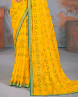 Vishal Prints Dark Yellow Designer Brasso Saree With Zari Border