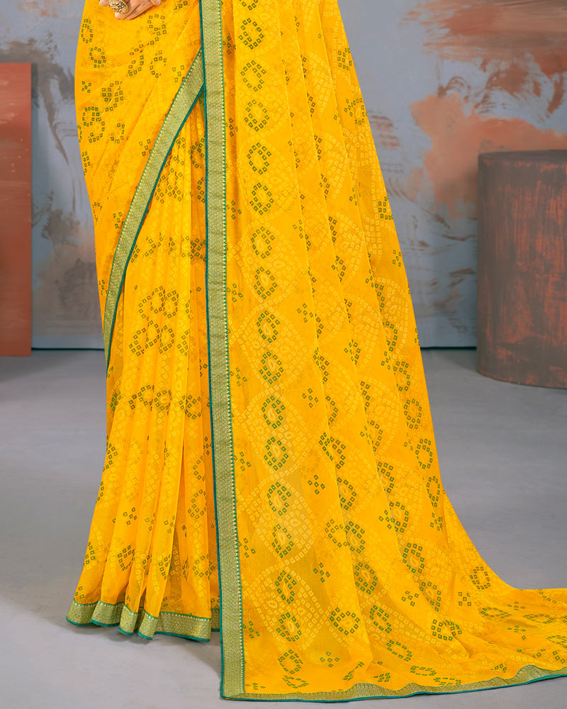Vishal Prints Dark Yellow Designer Brasso Saree With Zari Border