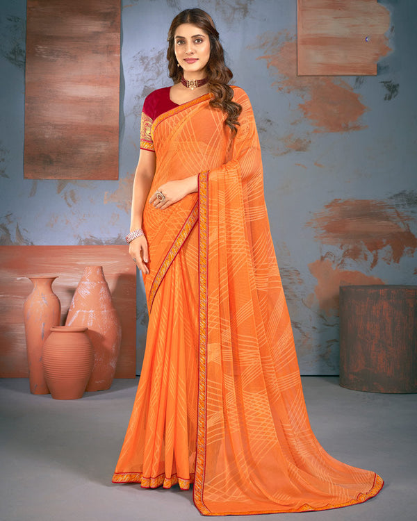 Vishal Prints Jaffa Orange Designer Brasso Saree With Zari Border