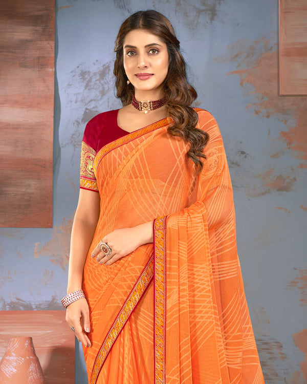 Vishal Prints Jaffa Orange Designer Brasso Saree With Zari Border