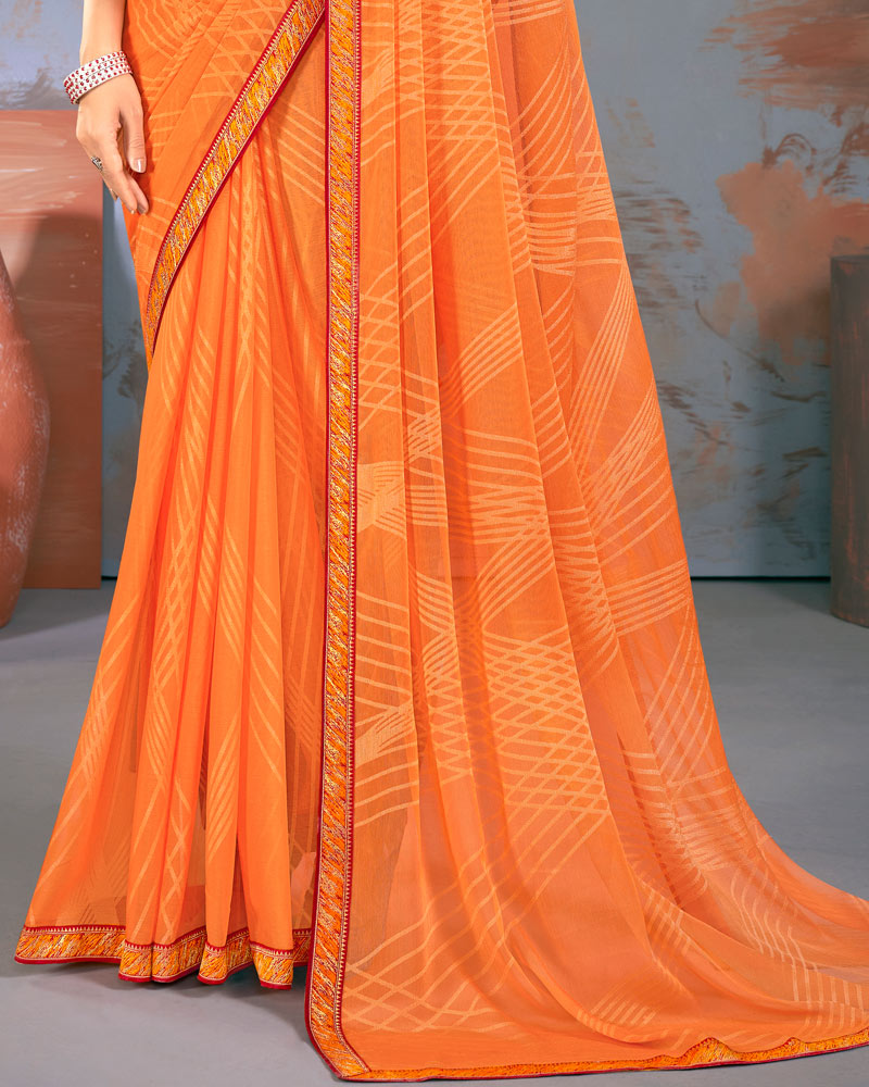 Vishal Prints Jaffa Orange Designer Brasso Saree With Zari Border
