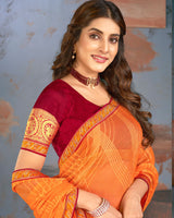 Vishal Prints Jaffa Orange Designer Brasso Saree With Zari Border