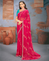 Vishal Prints Red Pink Designer Brasso Saree With Zari Border