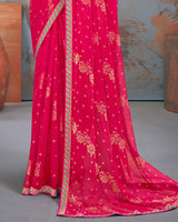Vishal Prints Red Pink Designer Brasso Saree With Zari Border