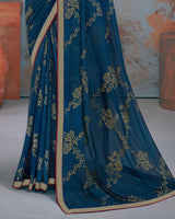 Vishal Prints Dark Navy Blue Designer Brasso Saree With Zari Border