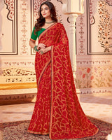 Vishal Prints Dark Red Designer Brasso Saree With Zari Border