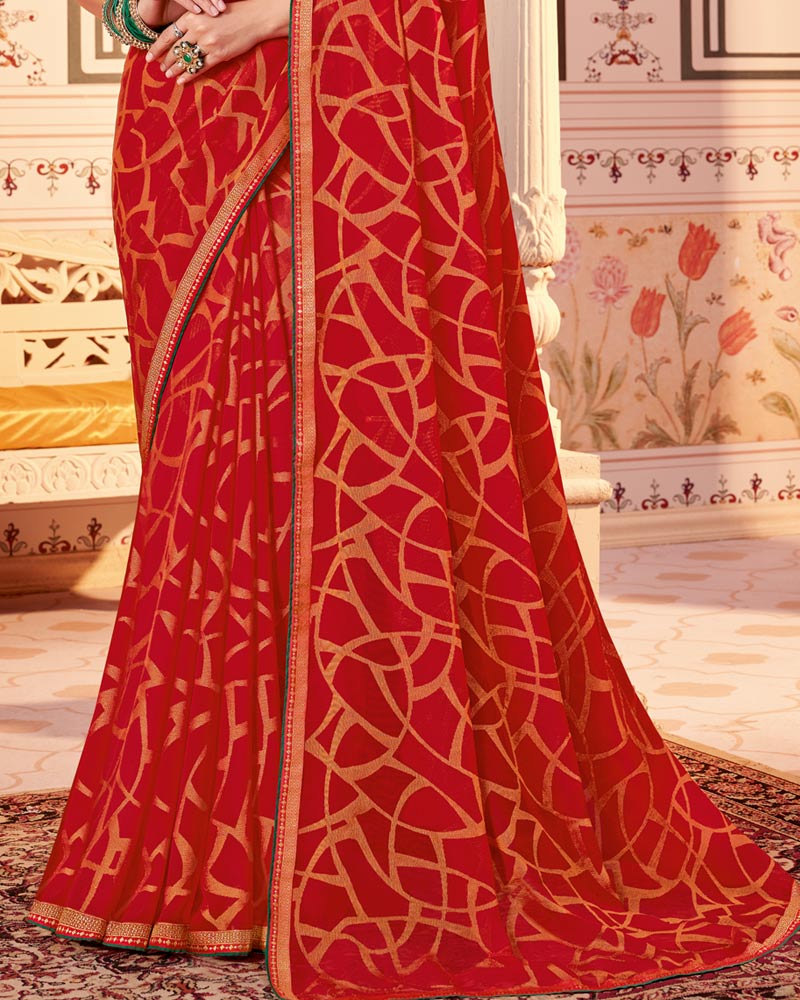 Vishal Prints Dark Red Designer Brasso Saree With Zari Border