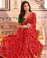Vishal Prints Dark Red Designer Brasso Saree With Zari Border