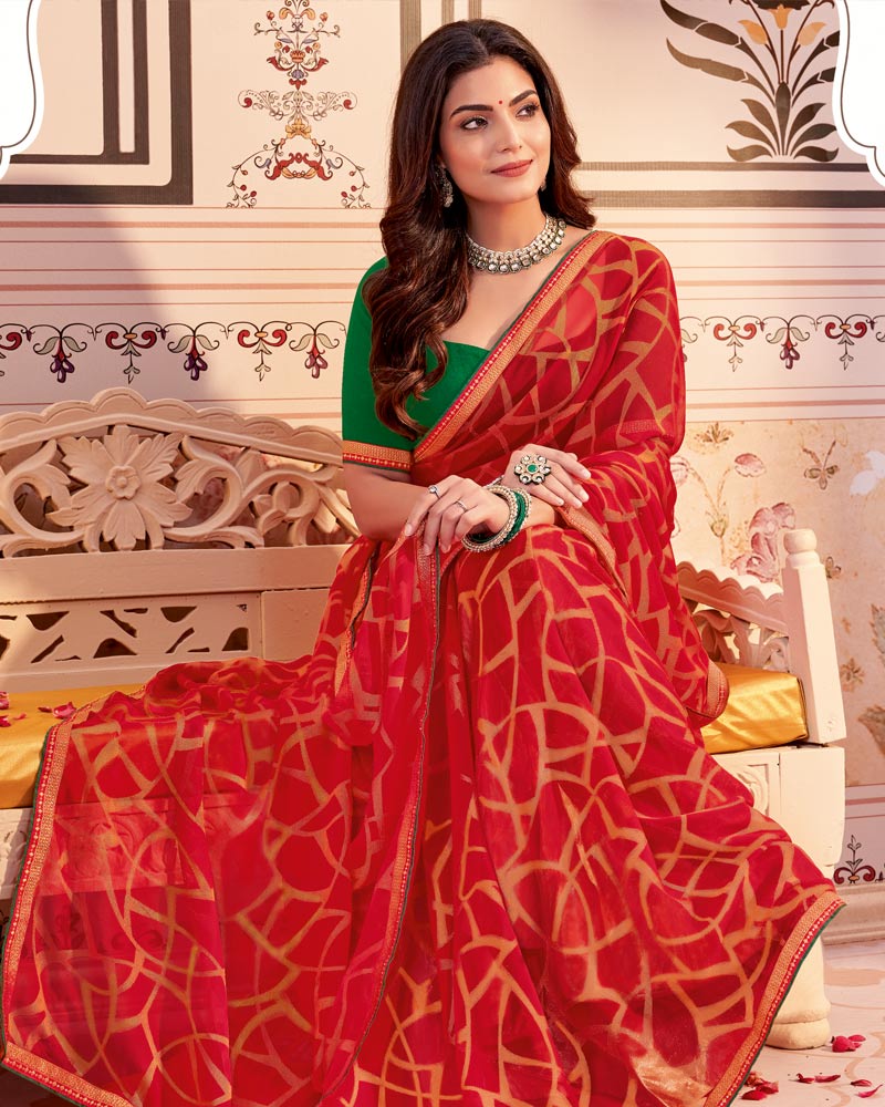 Vishal Prints Dark Red Designer Brasso Saree With Zari Border