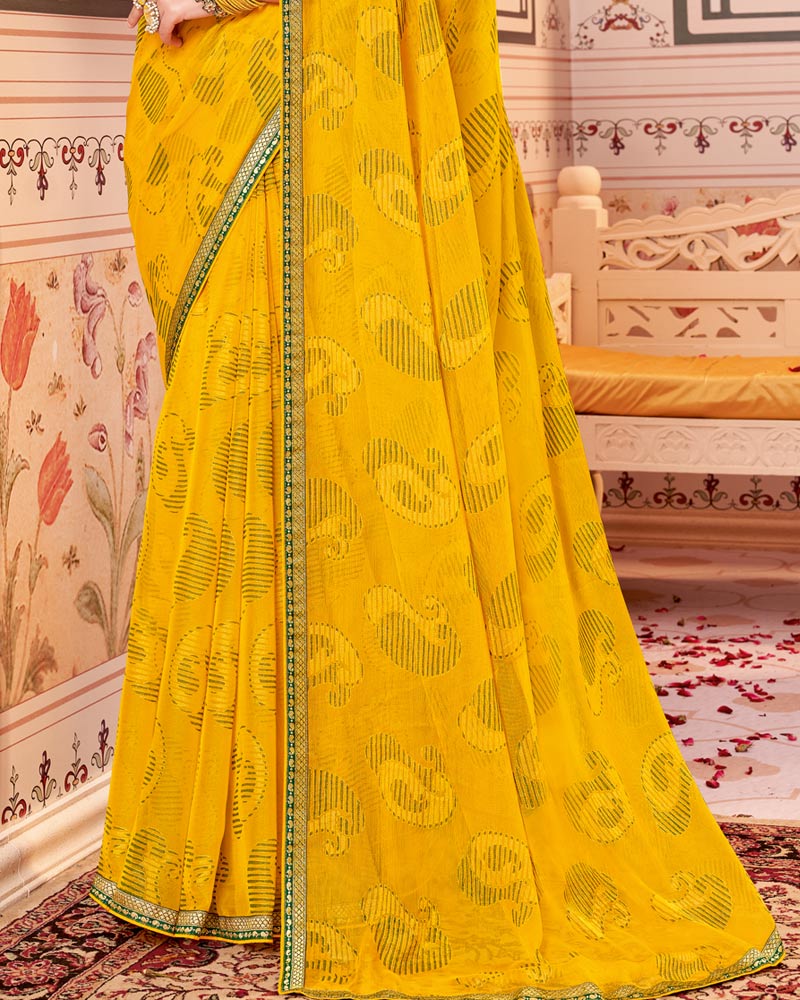 Vishal Prints Golden Yellow Designer Brasso Saree With Zari Border