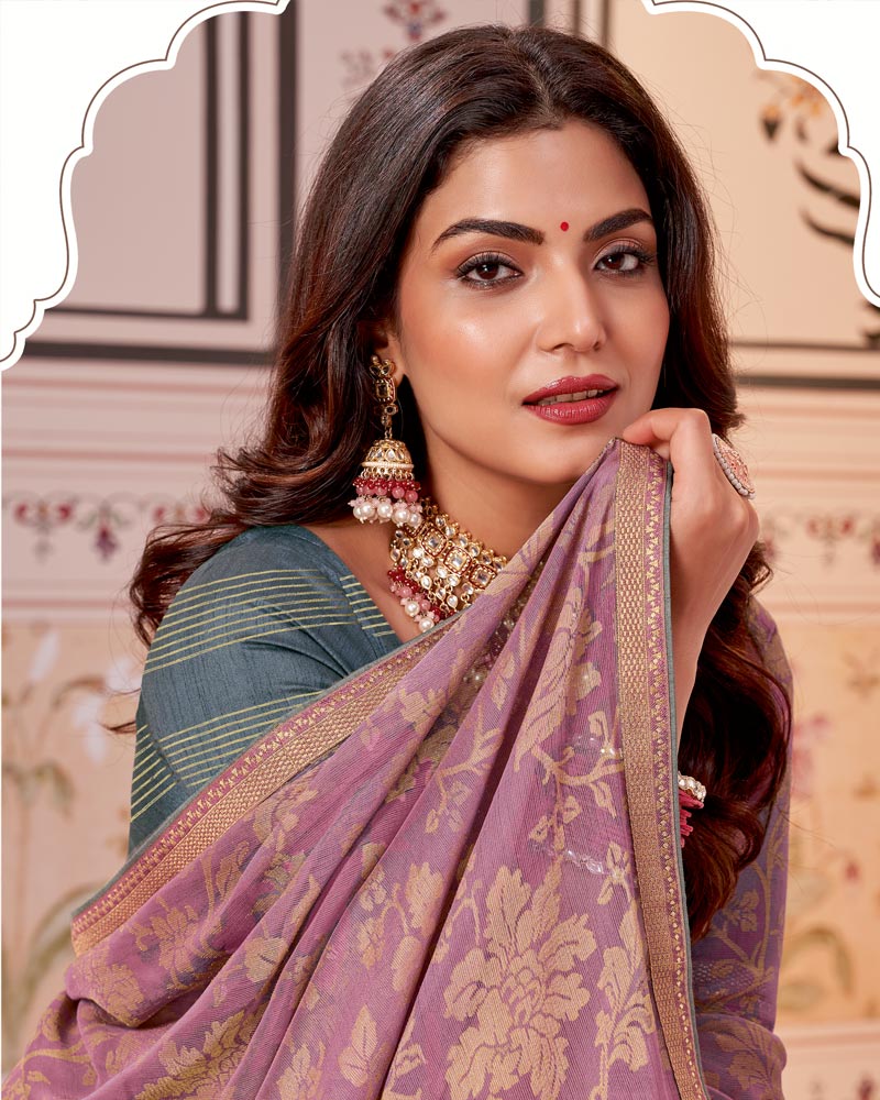 Vishal Prints Mauve Designer Brasso Saree With Zari Border