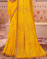 Vishal Prints Dark Yellow Designer Brasso Saree With Zari Border