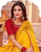 Vishal Prints Dark Yellow Designer Brasso Saree With Zari Border