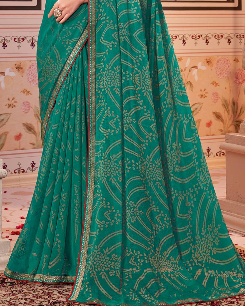 Vishal Prints Rama Green Designer Brasso Saree With Zari Border