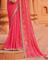 Vishal Prints Mandy Pink Printed Chiffon-Brasso Saree With Zari Border