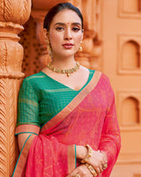 Vishal Prints Mandy Pink Printed Chiffon-Brasso Saree With Zari Border