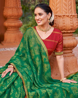Vishal Prints Spring Green Printed Chiffon-Brasso Saree With Zari Border