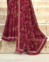 Vishal Prints Wine Brasso Saree With Border