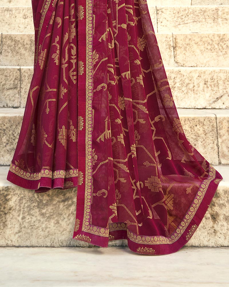 Vishal Prints Wine Brasso Saree With Border