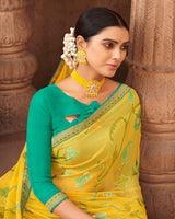 Vishal Prints Yellow Brasso Saree With Foil Print And Zari Border
