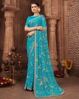 Vishal Prints Blue Brasso Saree With Foil Print And Zari Border