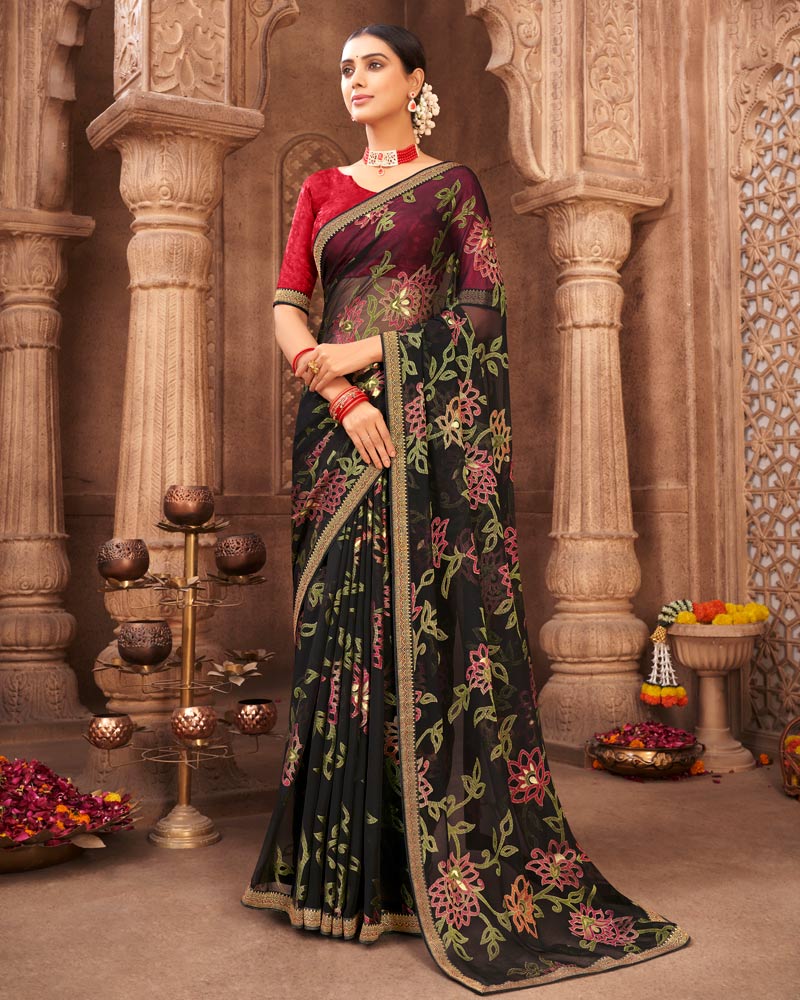 Vishal Prints Black Brasso Saree With Foil Print And Zari Border