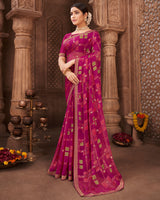 Vishal Prints Dark Fuchsia Brasso Saree With Foil Print And Zari Border